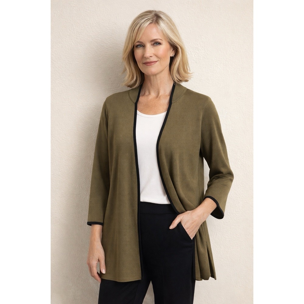 Misook Open Front Knit Cardigan Medium Career Wear Stretch Luxury Knitwear